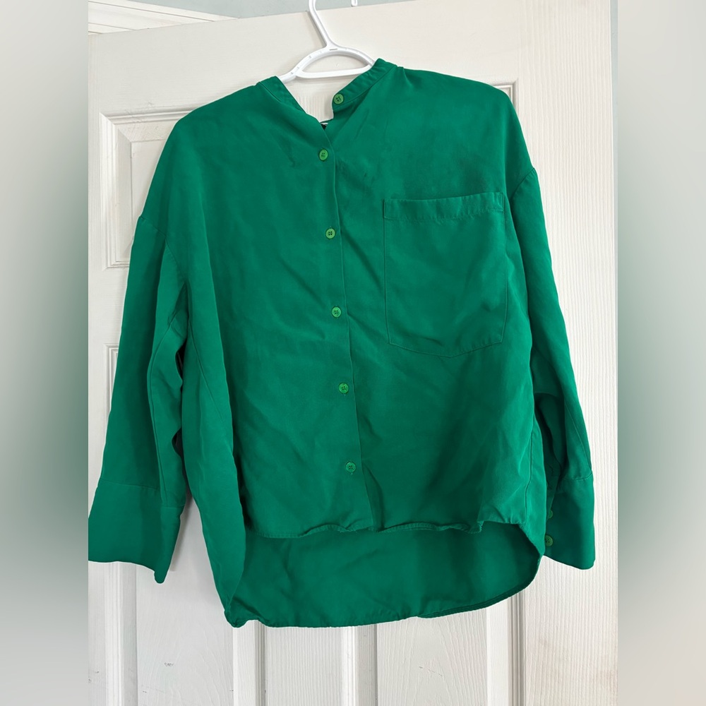 Zara Green Button-Up Blouse